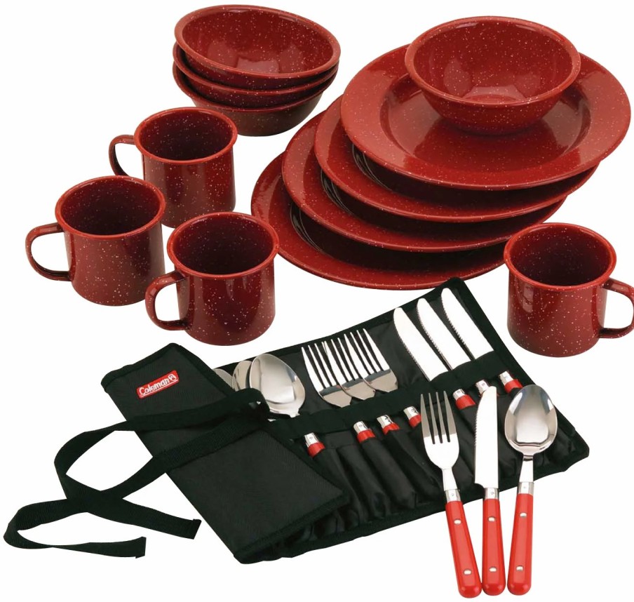 Coleman 24-Piece Enamel Dinnerware Set Kitchen Essentials