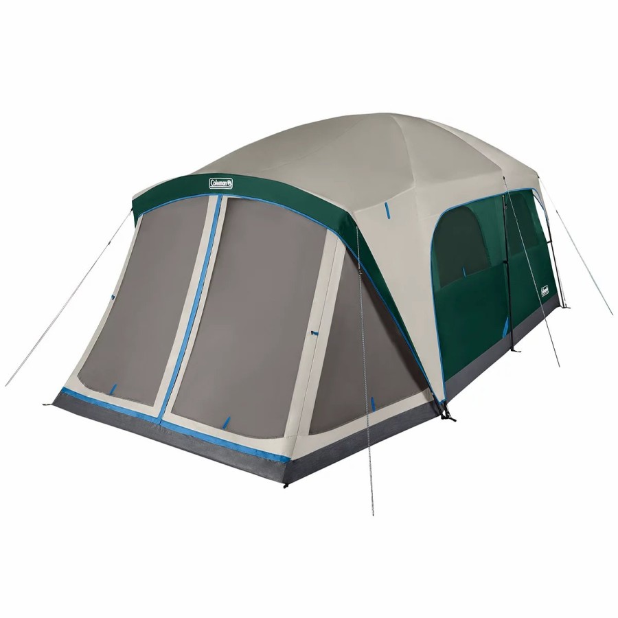 Coleman Skylodge 12-Person Camping Tent With Screen Room, Evergreen Cabin Tents