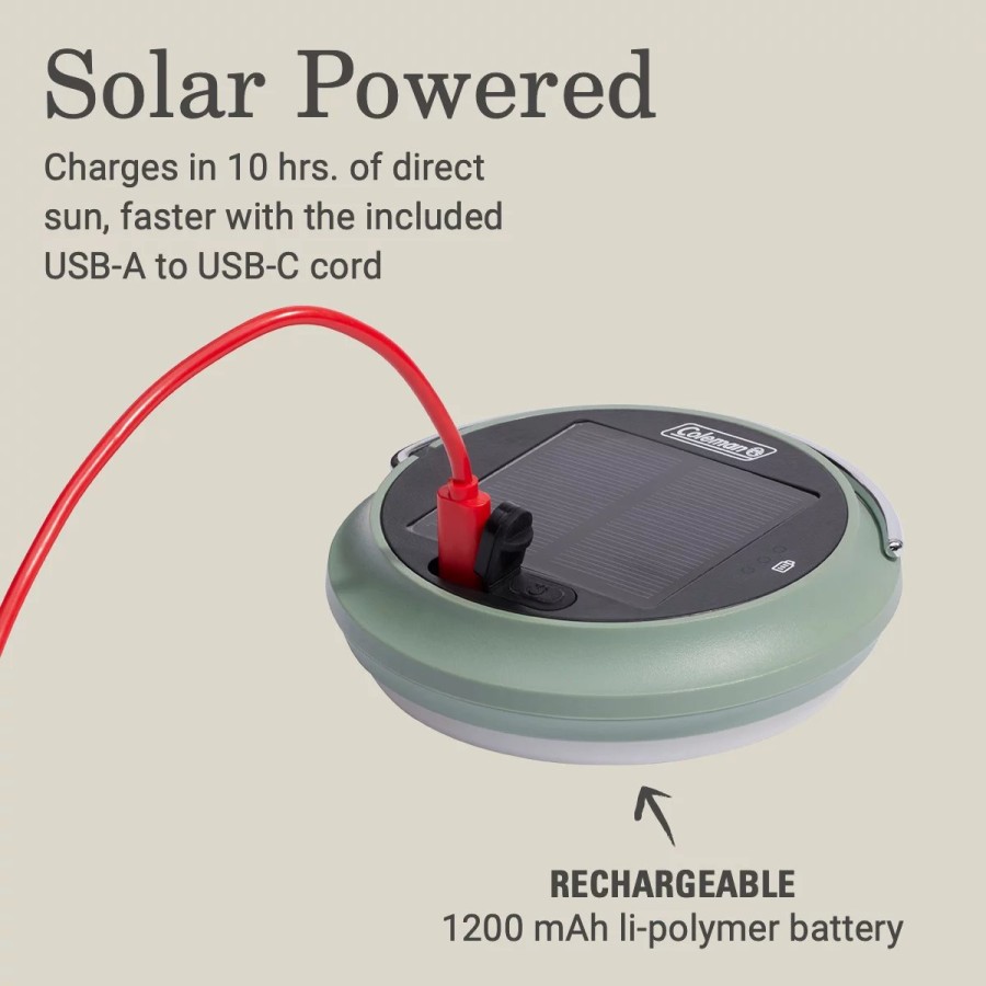 Coleman Camping Lantern, Solar, 200 Lumens Solar Lighting