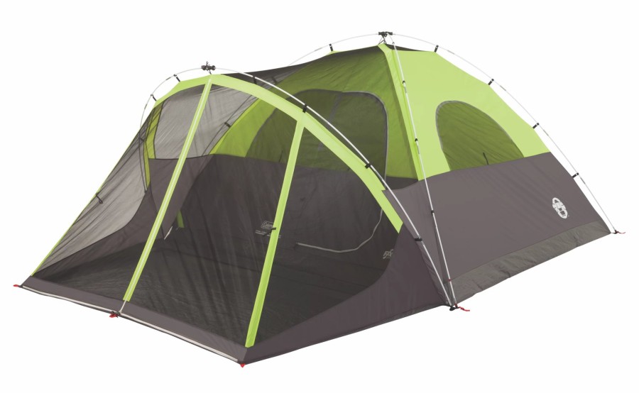 Coleman 6-Person Steel Creek Fast Pitch Dome Camping Tent With Screen Room, Green Dome Tents